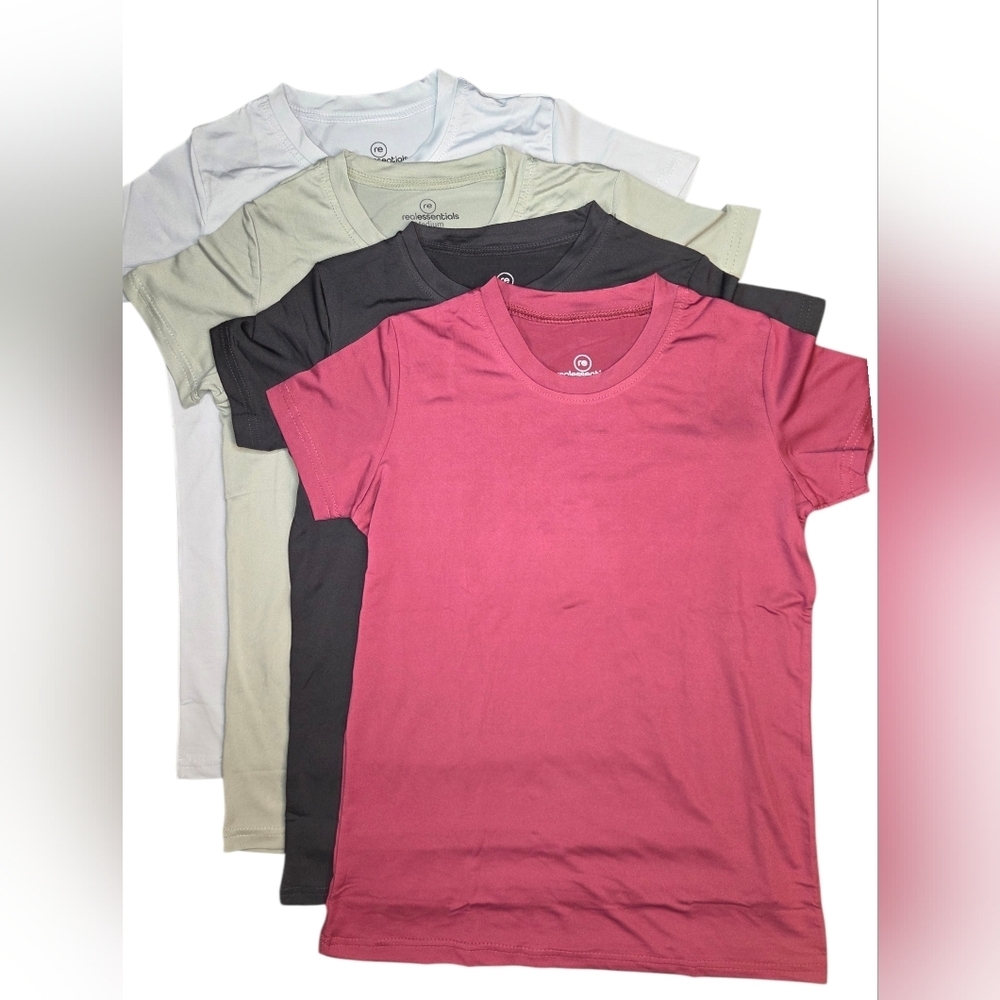Real Essentials Girls 4 Pack of Dry Fit Crew Athletic Tees Size Medium